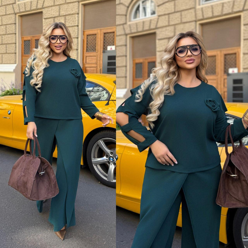 Женский батальный костюм двойка креп дайвинг смарагдовий, 60/62 Одесса - изображение 2