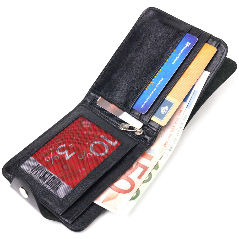 Містке чоловіче портмоне в два складення з натуральної гладкої шкіри CANPELLINI 21573 Чорне Київ - фото 4