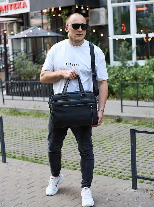 Деловая мужская кожаная сумка портфель для ноутбука и документов Горизонтальная кожаная мужская сумка портфель Киев - изображение 7