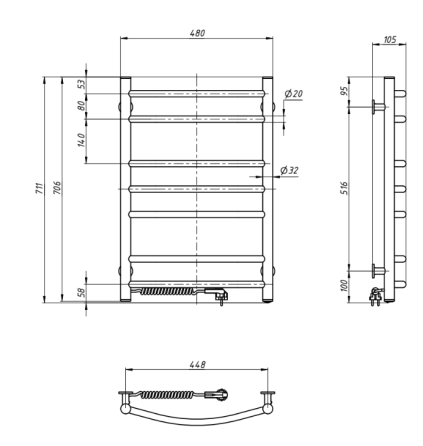 Полотенцесушитель електрический DOMINGO Lotus 480х700 с кнопкой, белый, левый Киев