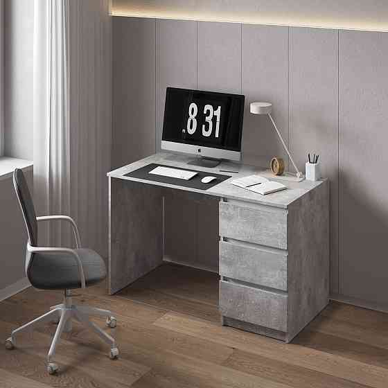 Компьютерный стол VAYS, письменный, современный, с тумбой cправа, 3 ящика з фасадами без ручек R-1 Бетон-Белые планки Львов