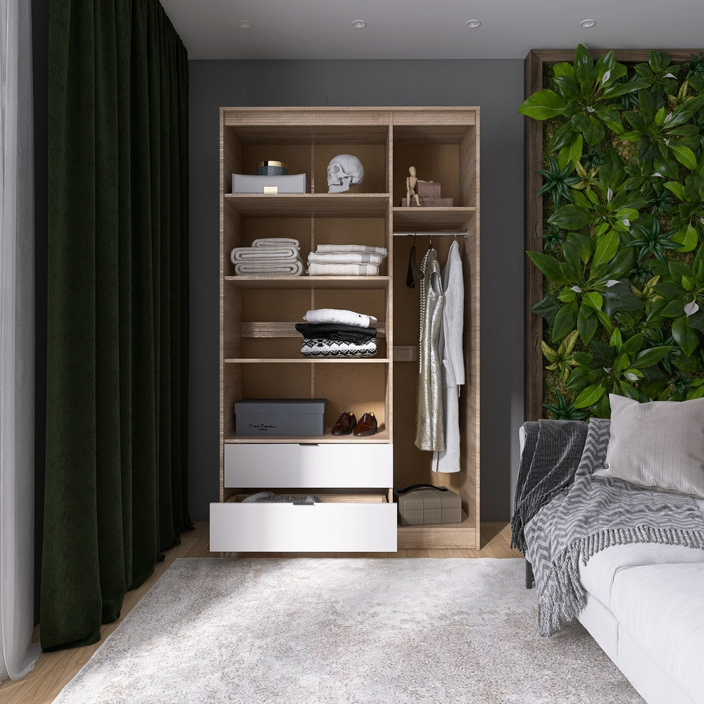 Шафа розпашна для одягу з висувними шухлядами (полиці - штанга) Еверест Сіті-1200 120,2х50х204,6 см Дуб сонома/Білий (DTM-071124) Львів - фото 4