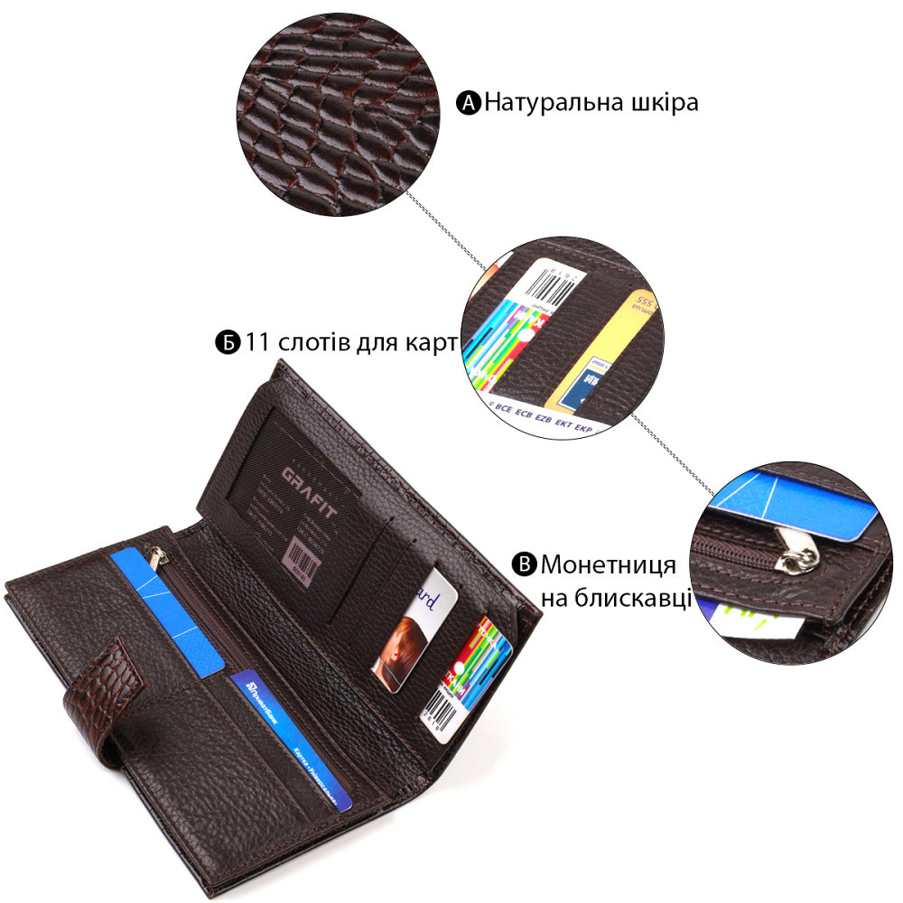 Стильний гаманець для чоловіків з натуральної шкіри з тисненням під крокодила (CANPELLINI) Київ - фото 8