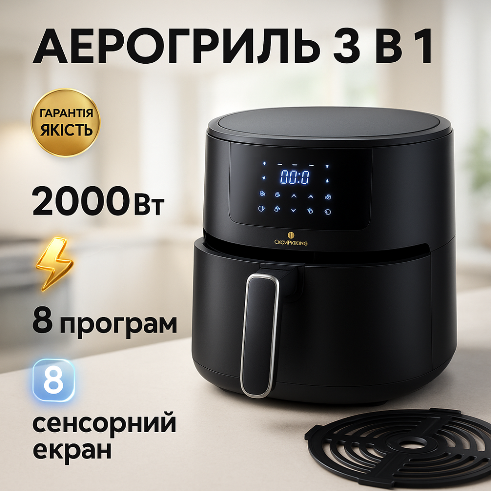 Аэрогриль-фритюрница с сенсорным дисплеем, Фритюрница жарить без масла, Фритюрница обезжиренная KW-71 Львов - изображение 12