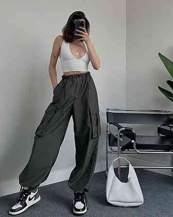 Жіночі широкі плащові штани карго матова плащівка Одеса