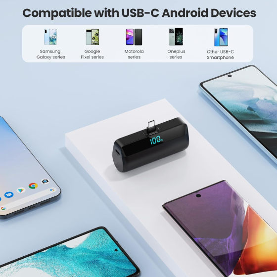 Повербанк Pxwaxpy 5200 мА·ч для iPhone 15/16, USB-C PD, быстрая зарядка, мини Power Bank с LCD-дисплеем, черный Киев