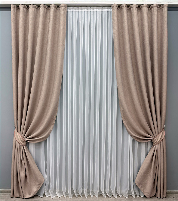 Шторна тканина льон-блекаут рогожка, колекція "Льон Мішковина" колір пудровий 1069ш Київ - фото 7