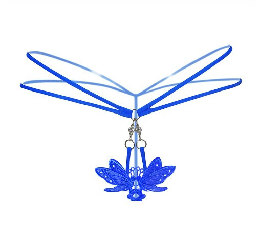 Трусики з розрізом, квіточками, метеликами сині - розмір універсальний (на резинці), 15% нейлон, 85% поліестер Київ - фото 1