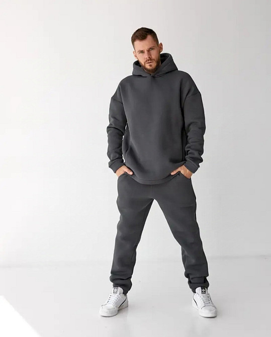 Спортивний чоловічий теплий костюм на флісі Графітовий 48 Харків - фото 1