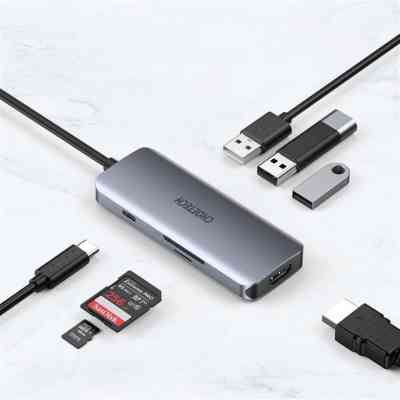Концентратор Choetech USB-C 7-in-1 3хUSB 3.0+USB-C PD100W+HDMI 4K 30HZ+SD/TF USB3.1 (HUB-M19-GY) Винница