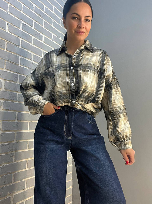 Сорочка жіноча A-N 211 картата оверсайз в клітинку тепла байкова кишеня one size темно бежева, темно-бежевий, one size Київ - фото 14