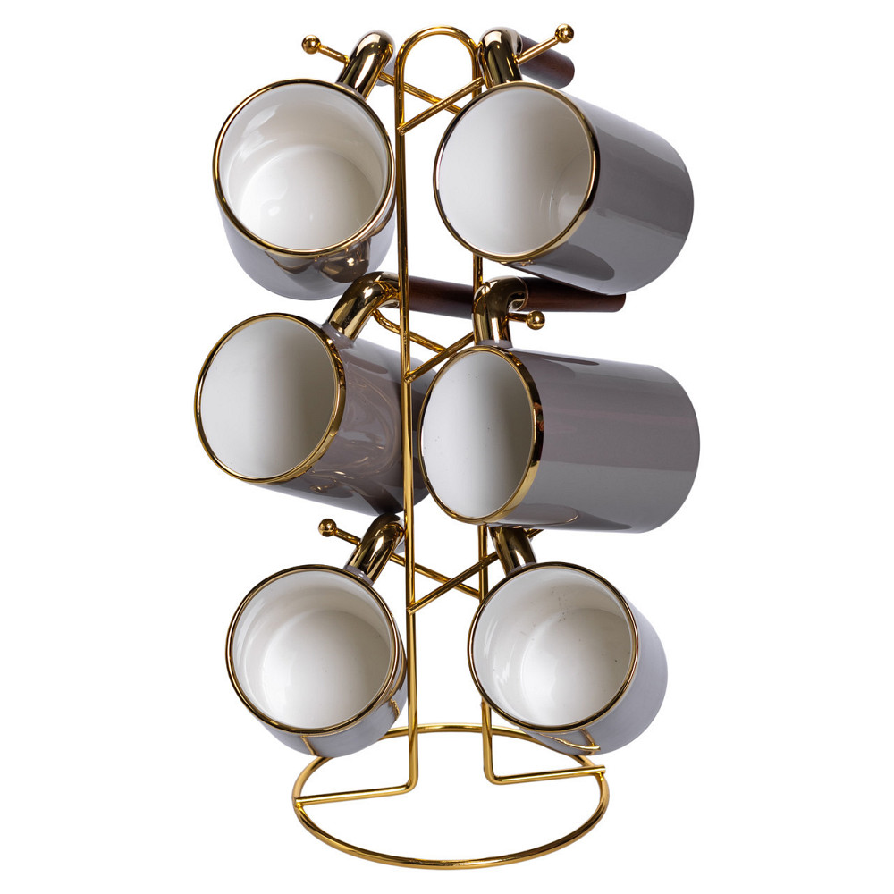 Набір чашок на металевій підставці 6 (шт) по 400 (мл) Сірий HP-26-12 Київ - фото 2