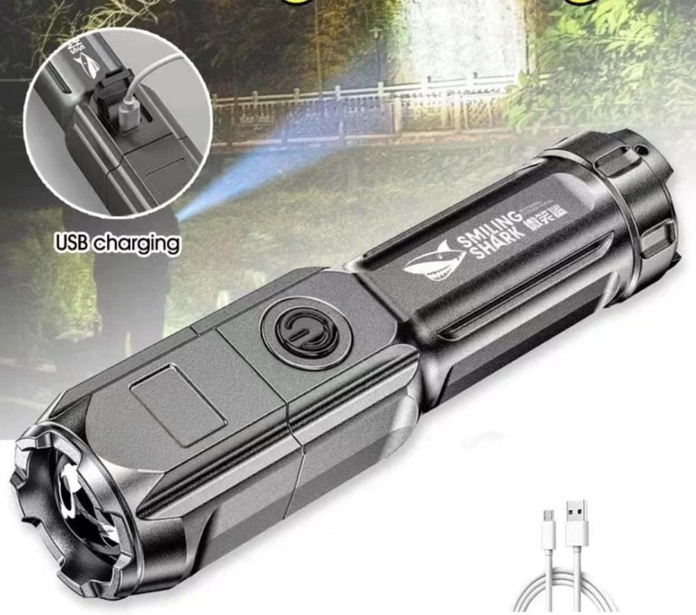 Светодиодный фонарик на акумуляторе USB телескопический 3 режима 13 на 3,5 см черный Киев - изображение 1
