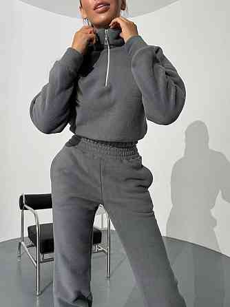 Женский теплый прогулочный костюм двойка: кофта и брюки двусторонний флис Графит, 42/44 Одесса