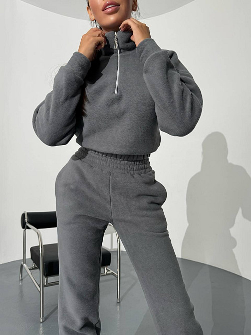 Женский теплый прогулочный костюм двойка: кофта и брюки двусторонний флис Графит, 42/44 Одесса - изображение 3
