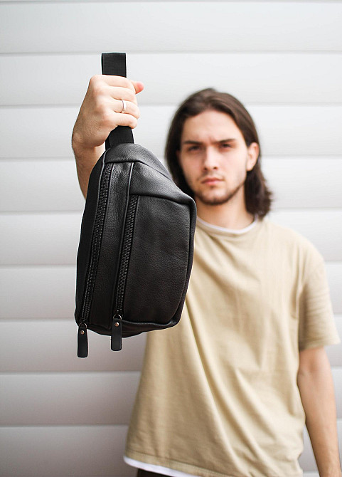 Сумка на пояс мужская из натуральной кожи флотарий SL004 (Черная) Сумы - изображение 5