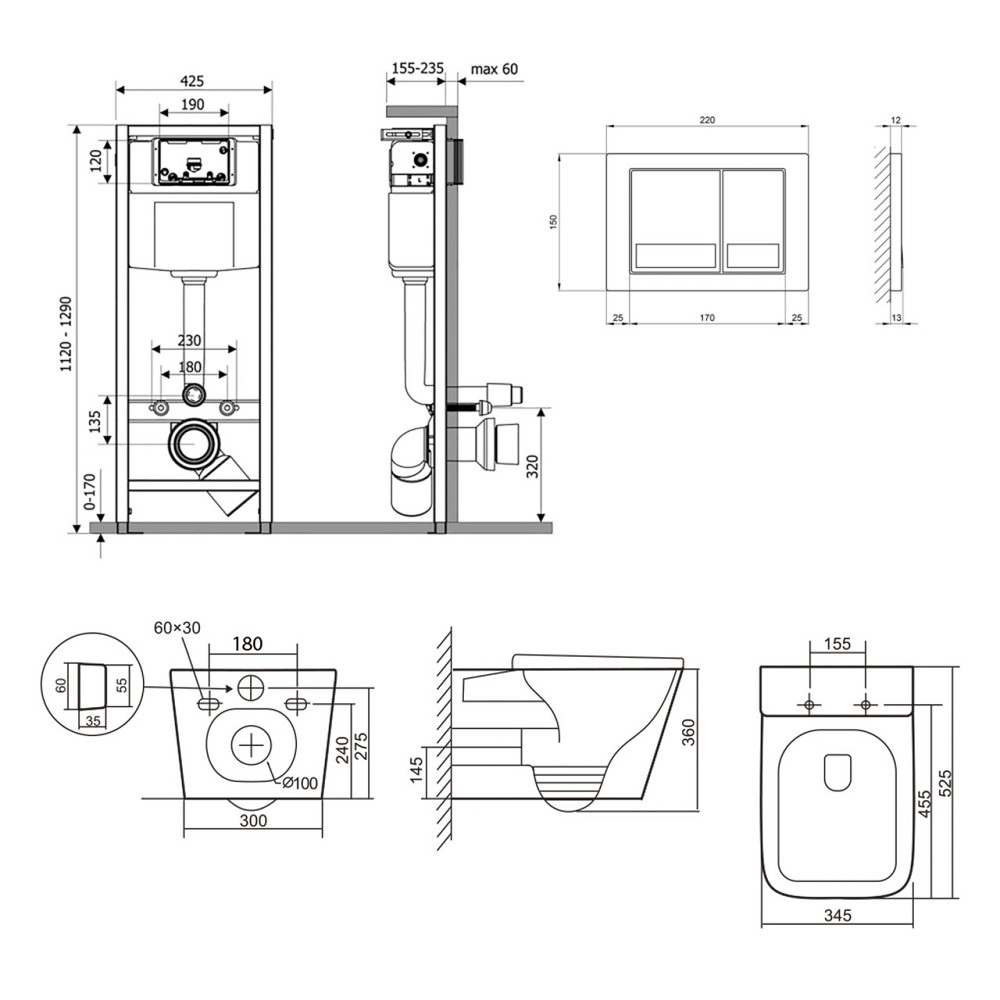 Готовое решение Qtap для ванной комнаты: подвесной унитаз Tern Ultra Quiet 525x345x360 + комплект инсталляции Nest 4 в 1 Киев - изображение 2