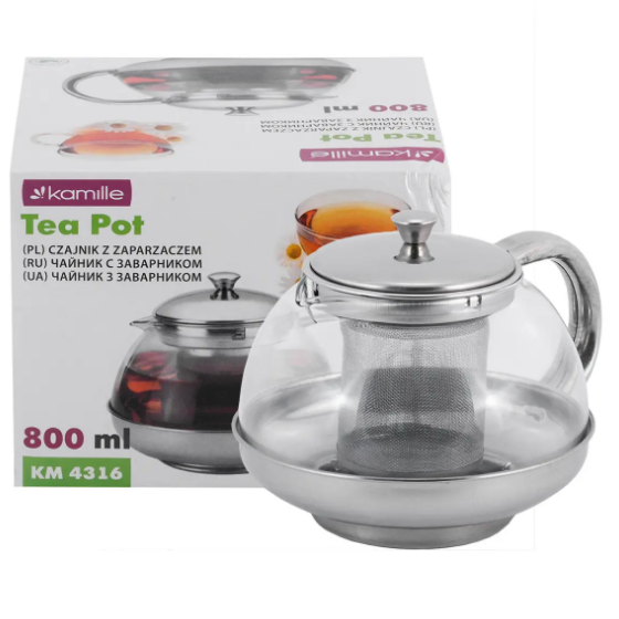 Заварник 800мл зі з'ємним ситечком скло/нержавіюча сталь 4316 KAMILLE Житомир - фото 3