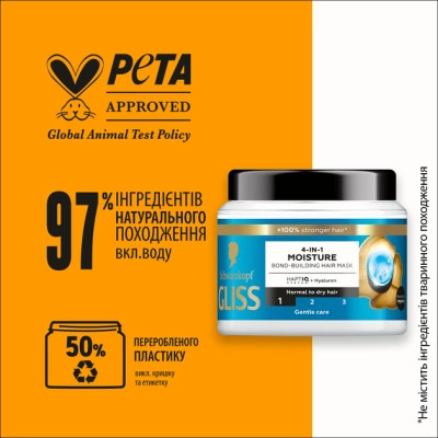 Маска для волос Gliss 4-In-1 Aqua Revive Moisture Bond-Building Hair Mask 400 мл (9000101726213) Винница - изображение 4