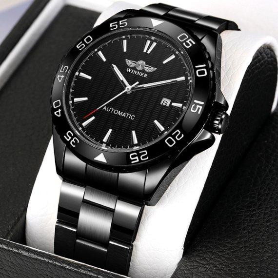 Мужские механические наручные часы Winner Factor (Черные) Винница - изображение 5