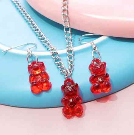 Украшения мишки (набор) красный - в набор входит сережки ожна пара и цепочка с кулоном, материал смола Киев