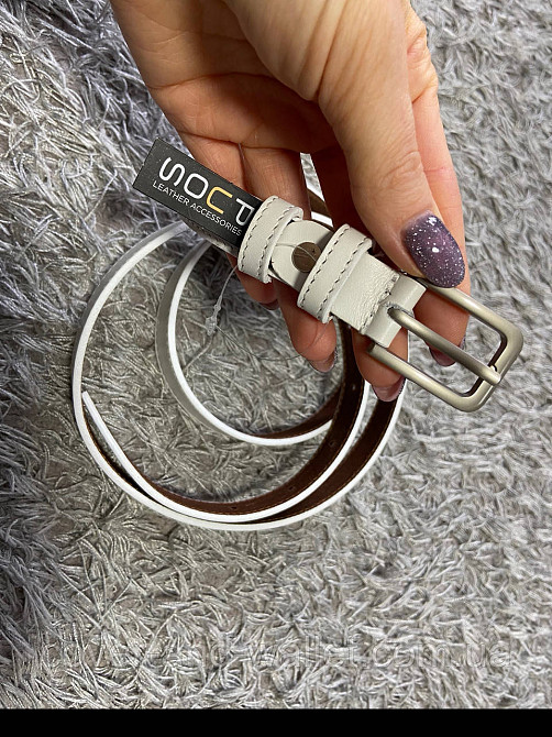 Жіночий вузький ремінь із натуральної шкіри білого кольору PS Leather 20мм Київ - фото 3