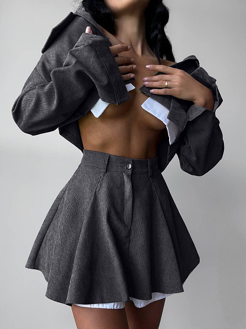 Женский стильный костюм двойка: пиджак и юбка микровельвет Графит, 46/48 Одесса - изображение 5