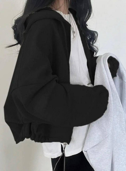 Жіноча вкорочена оверсайз худі на блискавці з капюшоном двонитка Одеса - фото 4