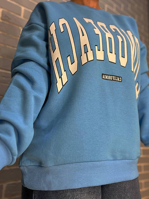 Свитшот женский Quzen 488 надпись впереди long beach флис утепленный голубой, голубой, S Киев - изображение 3