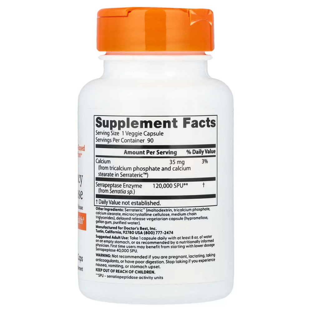 Серрапептаза  Doctor's Best Serrapeptase 120,000 SPUs 90 вег капсул Київ - фото 2