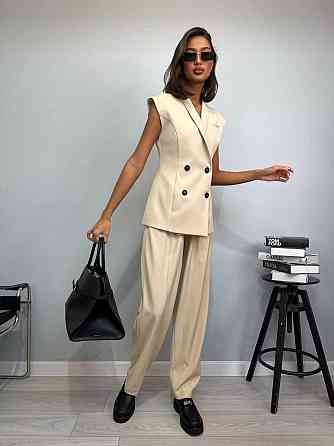 Женский брючный деловой костюм двойка: жилет и штаны костюмка Беж, 42/44 Одесса