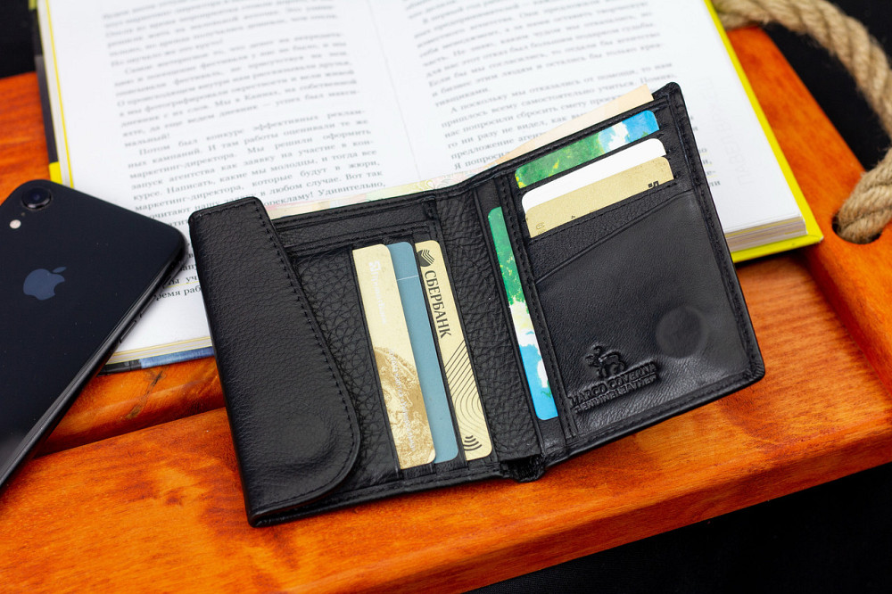 Чорний чоловічий гаманець з натуральної шкіри Marco Coverna Київ - фото 8