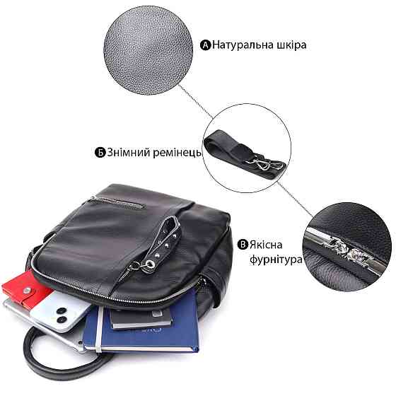 Красивий жіночий рюкзак з натуральної шкіри Vintage 23055 Чорний Київ