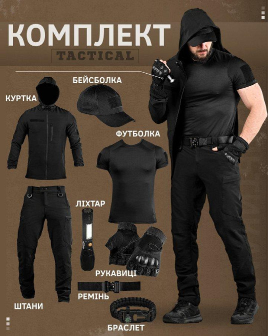 Летний тактический костюм 8в1 TIRAN  черный ДЛ6514 Одесса - изображение 1