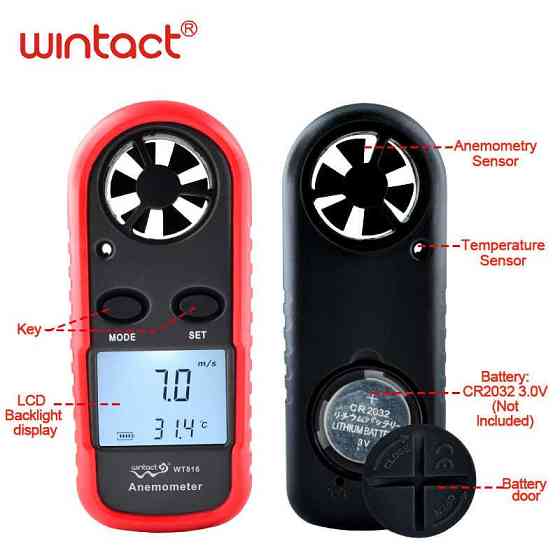 Анемометр цифровий 0,1-30 м/с, -10-45 °C WINTACT WT816 Чернігів