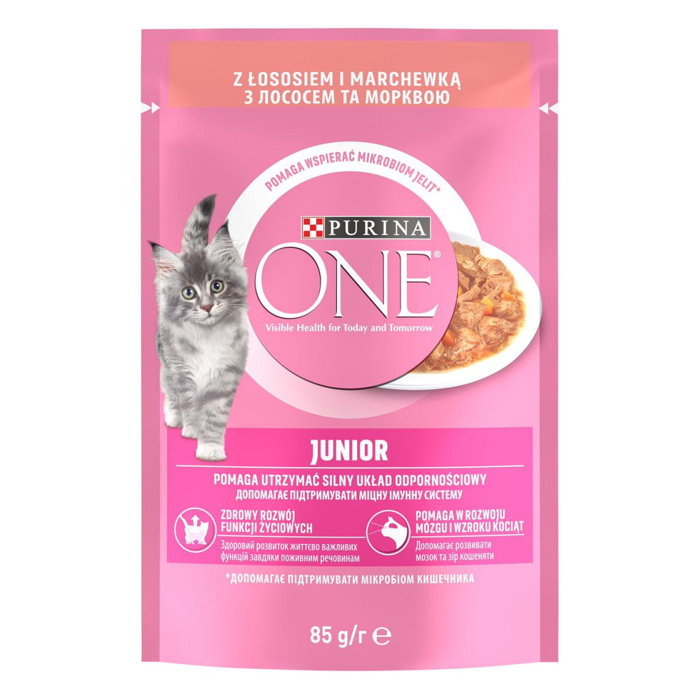 Вологий корм PURINA ONE Junior для кошенят, шматочки в соусі, з лососем та морквою, 85 г Київ - фото 1
