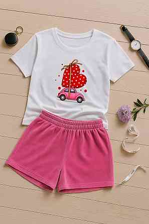 Жіночий домашній костюм-двійка з новорічним принтом турецький кулір бавовна + преміальний велюр Рожевий 2, 50/52 Одеса