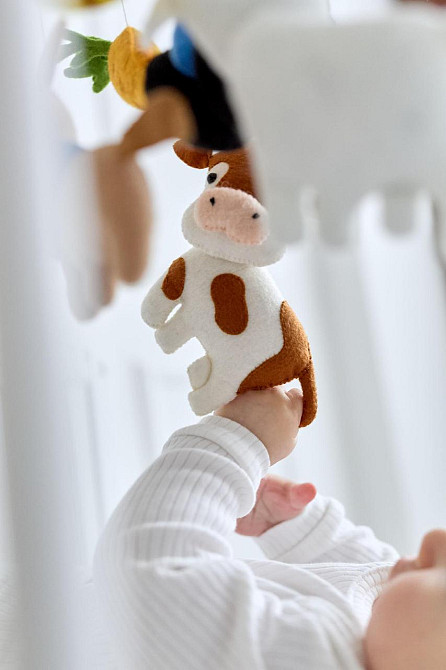 Дитячий мобіль на ліжечко для немовлят WoollyFox "Собака, коза, машинка, індик" Київ - фото 3