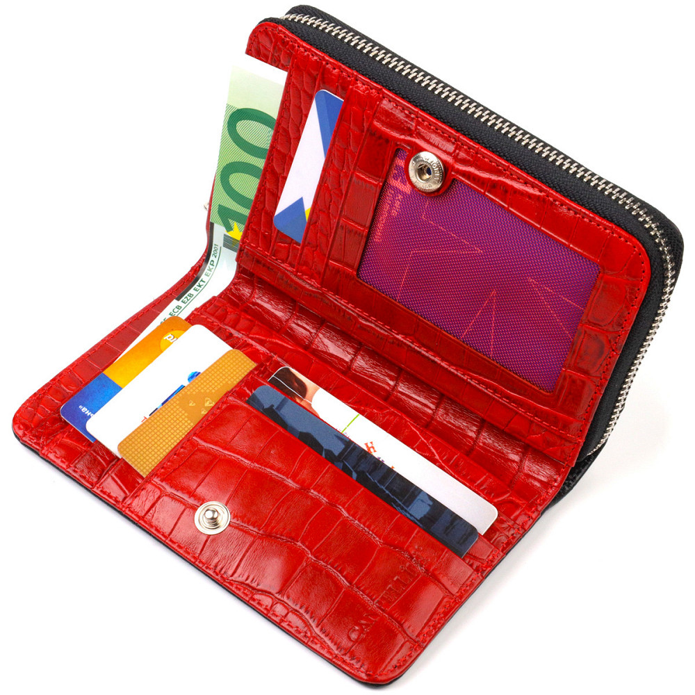 Стильне жіноче портмоне середнього розміру з натуральної шкіри з тисненням під крокодила CANPELLINI 21911 Чорне Київ - фото 5