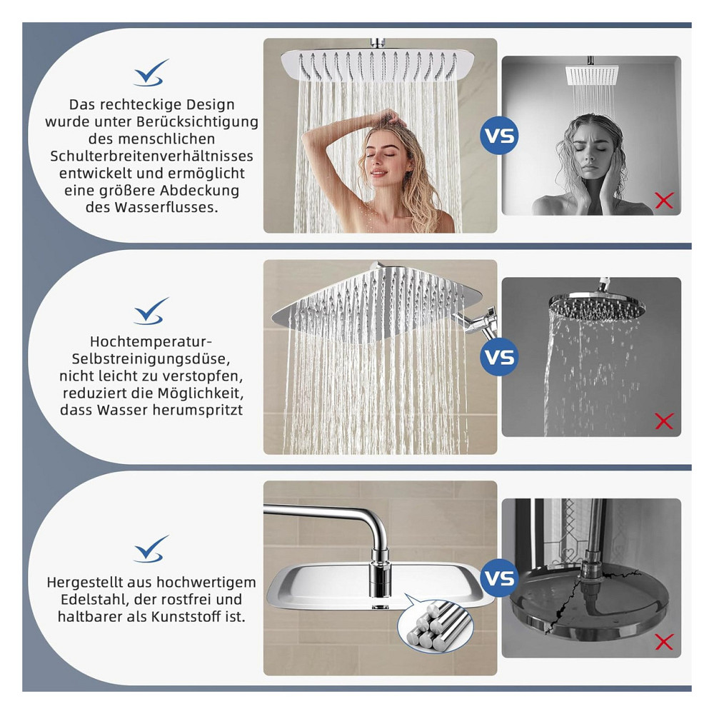 Душова лійка HardiValue 35x22 см хром нержавіюча сталь самоочисні сопла Київ - фото 5