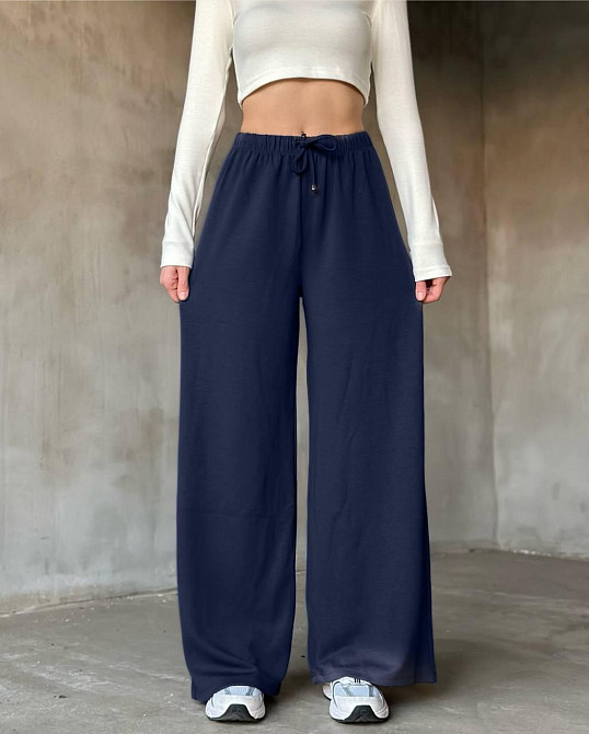 Жіночі базові штани-палацо з якісної двонитки. Темно-синій, 42/44 Одеса - фото 1