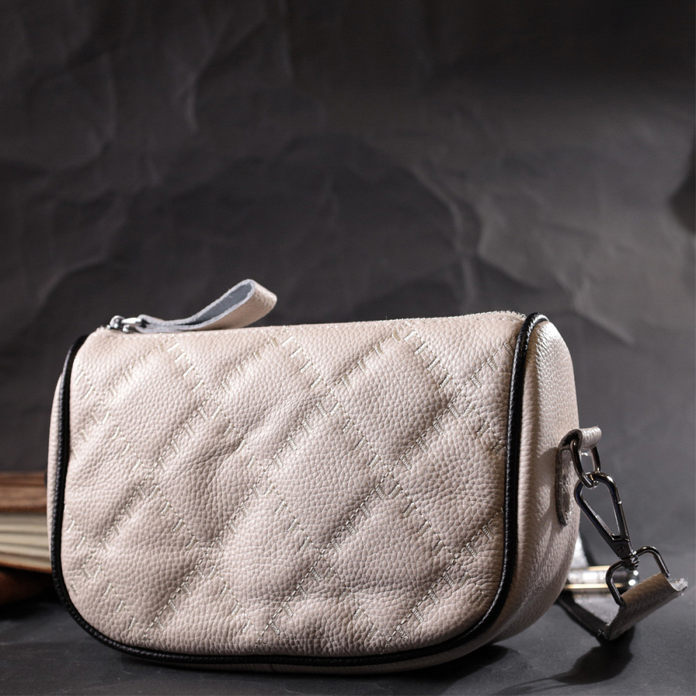 Сумка крос-боді напівкруглого формату з натуральної шкіри Vintage 22393 Біла Київ - фото 8