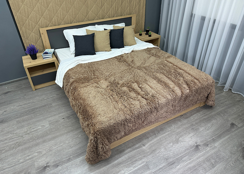 Плед-покривало 200х230 см (+-10см) Травка на овчині колір какао з білим (87-216) Київ - фото 3