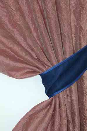 Кухонные шторы VR-Textil № 073к с ламбрекеном и подхватами розово-золотистый с синим 290х170 см (52-0377) Киев