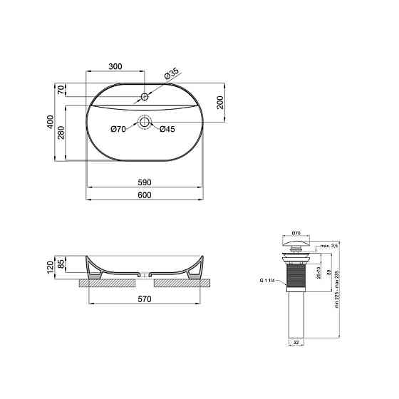 Комплект Qtap Scorpio: Раковина накладная 600x400x120 мм, Matt Black, овальная + Донный клапан Pop-up PU03 Киев