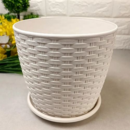 Вазон Ротанг з підставкою 12*11см біла троянда Алеана Житомир