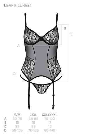 Корсет Passion LEAFA CORSET black S/M, м'які чашки, затискачі для панчіх, стрінги в комплекті Sex Aura Київ