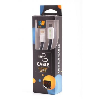 Дата кабель USB 2.0 AM to Micro 5P 1.0m 1,2A LED плоский (Black) Drobak (218762) Вінниця - фото 2