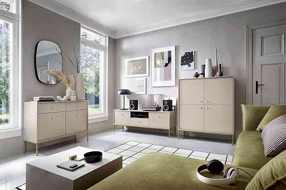 Стіл журнальний Perfect Home Моно / Mono з 2 шухлядами та золотими ніжками ML104 Беж пісочний (PFH-091211) Дніпро
