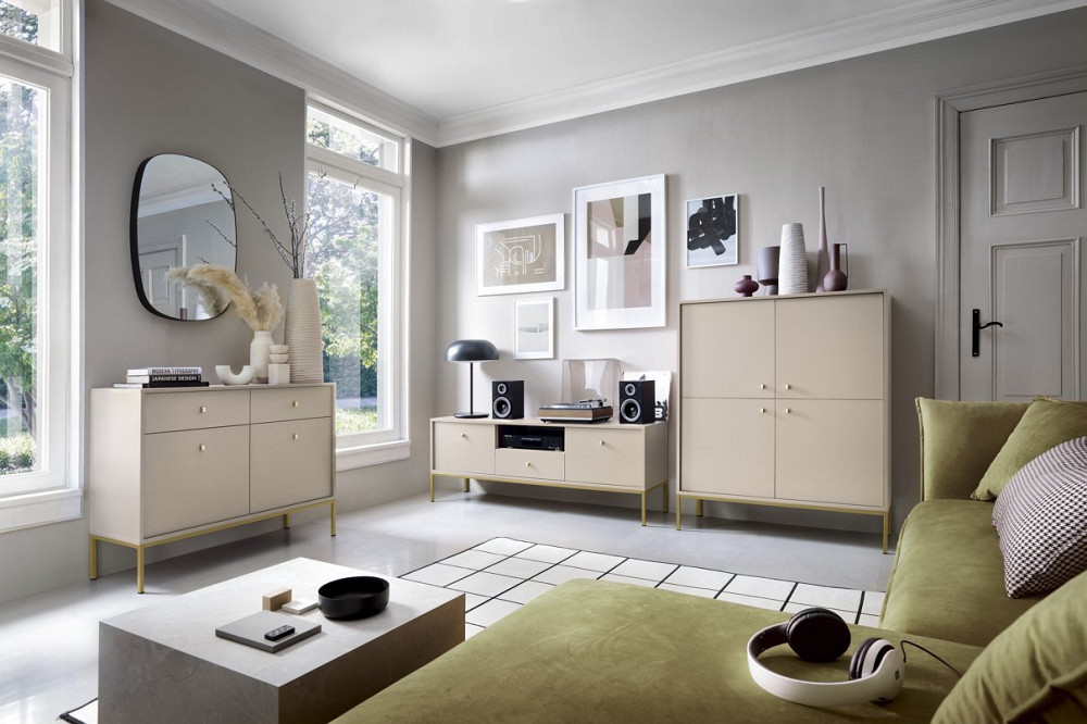 Стіл журнальний Perfect Home Моно / Mono з 2 шухлядами та золотими ніжками ML104 Беж пісочний (PFH-091211) Дніпро - фото 5